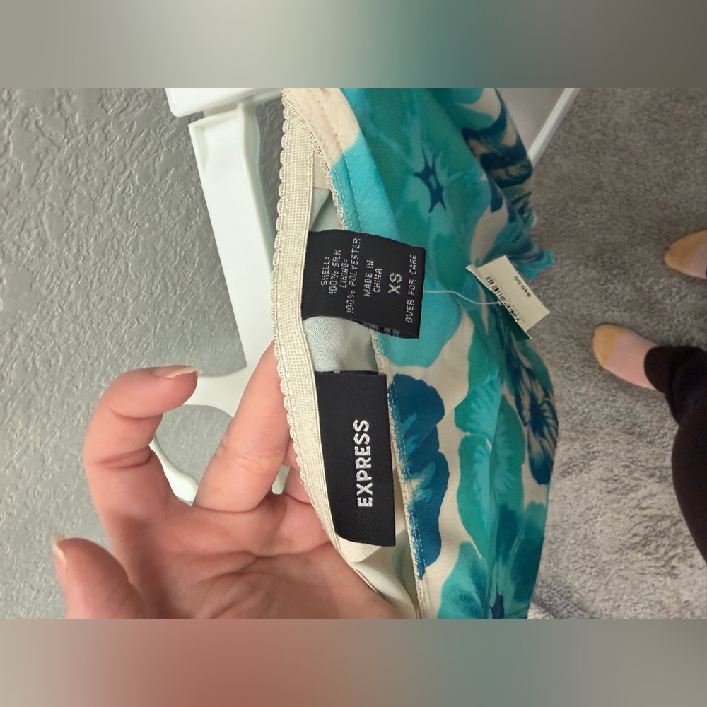 Vintage Silk Express Blue Hibiscus Midi Skirt Deadstock y2k 90s X-Small NWT - Picture 5 of 6